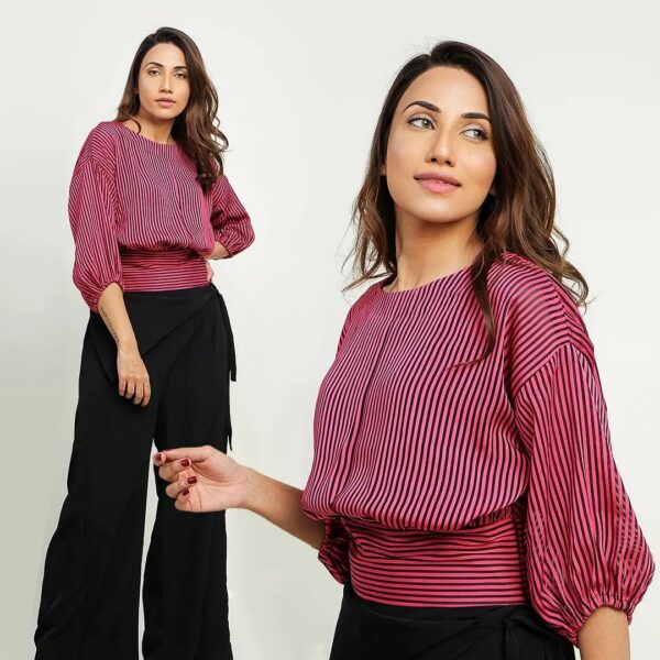 Women's Striped Balloon-Sleeve Top